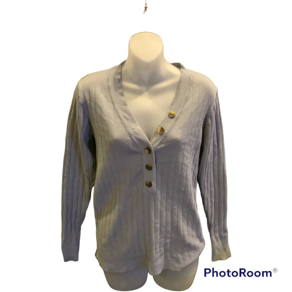 Merokeety knit pull over gray  1/4 decorative button v neck sweater NWT - Picture 1 of 8